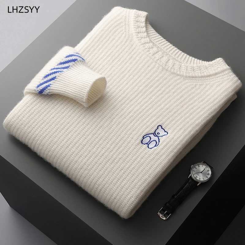LHZSYY 100%Pure Wool Sweater Men's Embroidered Thicken Pullovers Winter New Large Size Tops Casual Warm Cashmere Knit Base Shirt Q260921
