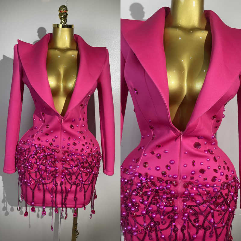 Abito da donna alla moda con blazer formale, perline, perline, ballo di fine anno, festa di compleanno, completo da indossare in un unico pezzo pers