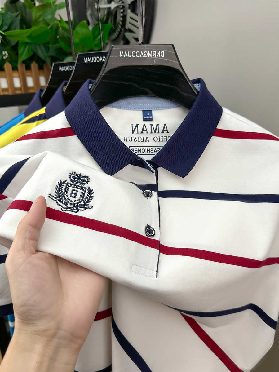 striped Men's Fashion Casual Shirts short sleeve men polo shirt summer trend brand letter embroidery design business casual breathable Paul T-s
