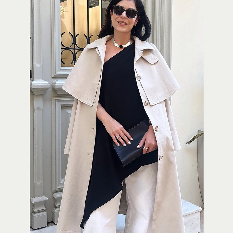 Cape Women's Outerwear Shawl Trench Coat Detachable British Style Overcoat A Line Midi Coat Drop Shoulder Figure Flattering 260921