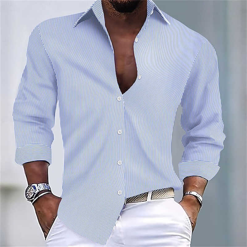 High Shirts Men's Quality Casual Men's Shirts Spring and Autumn Shirts Casual Striped Shirts 10 Colors Men's Button Lapel Long Sleeve