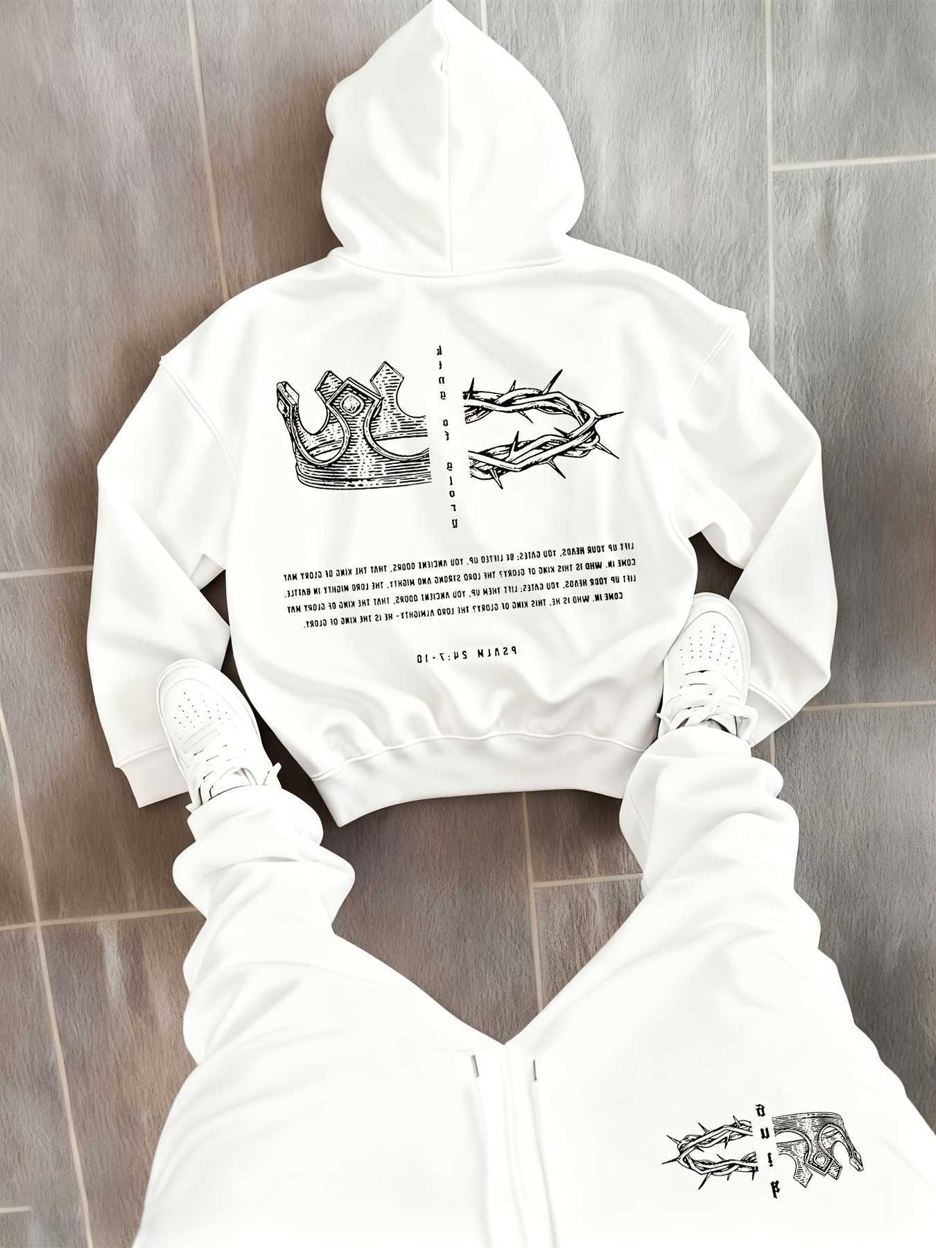 Hoodies Sweatshirts man hoodie Men's utfits 2 pieces Winter Pattern Casual Two-Piece Set Hoodie Sweatshirt Long Pants Suit with Pockets Fit Out
