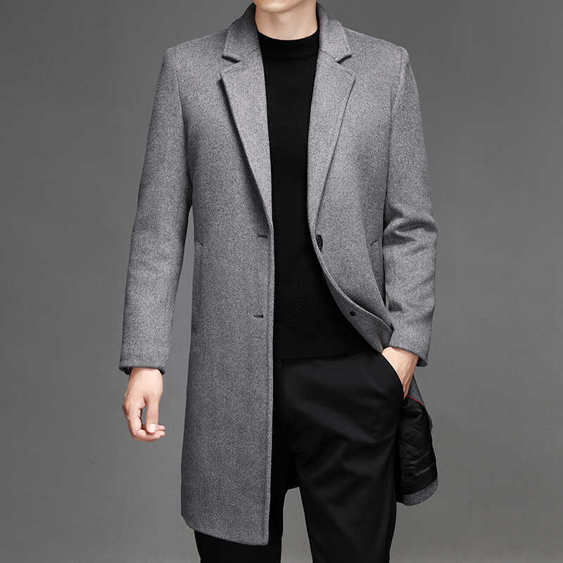 Winter Men's Autumn Wool Blends Mens Wool Coats Mid Long Trench Men Solid Smart Casual Wool Blends Outerwear Turn Down Collar Windbreaker Man D