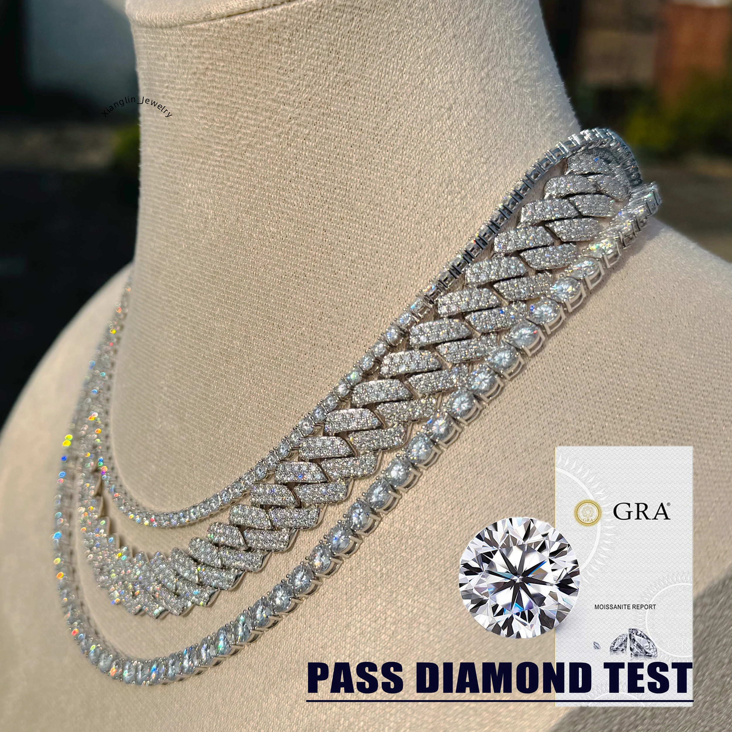NUOYA HipHop Moissanite Cuban Link Chain 14MM Ice Out VVS Diamond Necklace Bling Jewelry Luxury Gifts for Men Women Dropshipping