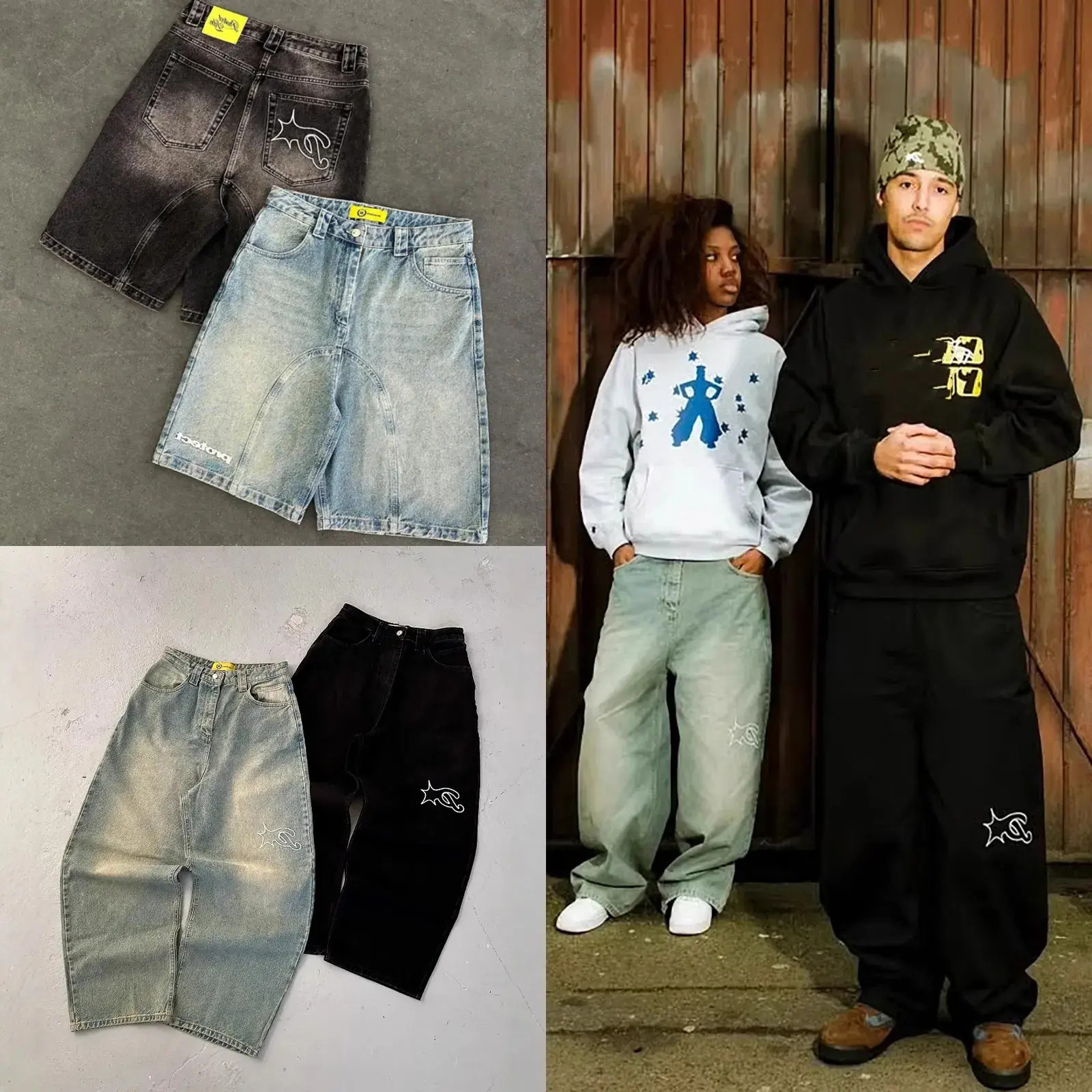 Jeans da uomo Designer Pantaloncini hip-hop Harajuku da uomo Lettera ricamata Jeans larghi blu vintage Denim Gym Vita alta Pantaloni da basket da uo