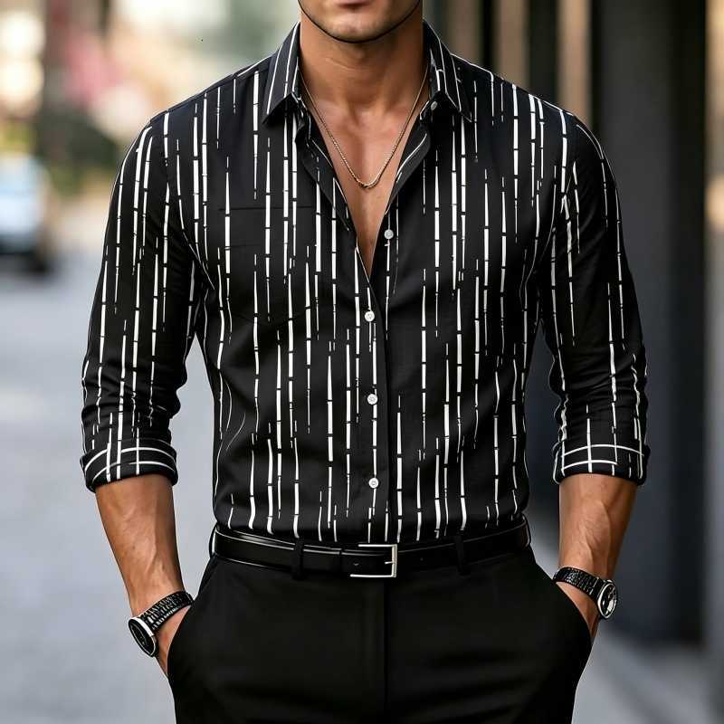 Casual Shirts European and Men's American Light Men's Shirt Striped Shirt Outdoor Street Style Printed Shirt Business Casual Men's Sh