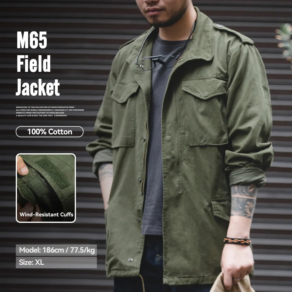 Maden Retro M65 Giubbotti per uomo Verde Giacca a vento da esterno Cappotto casual vintage solido Abbigliamento uomo Giacca multi-tasche 260918