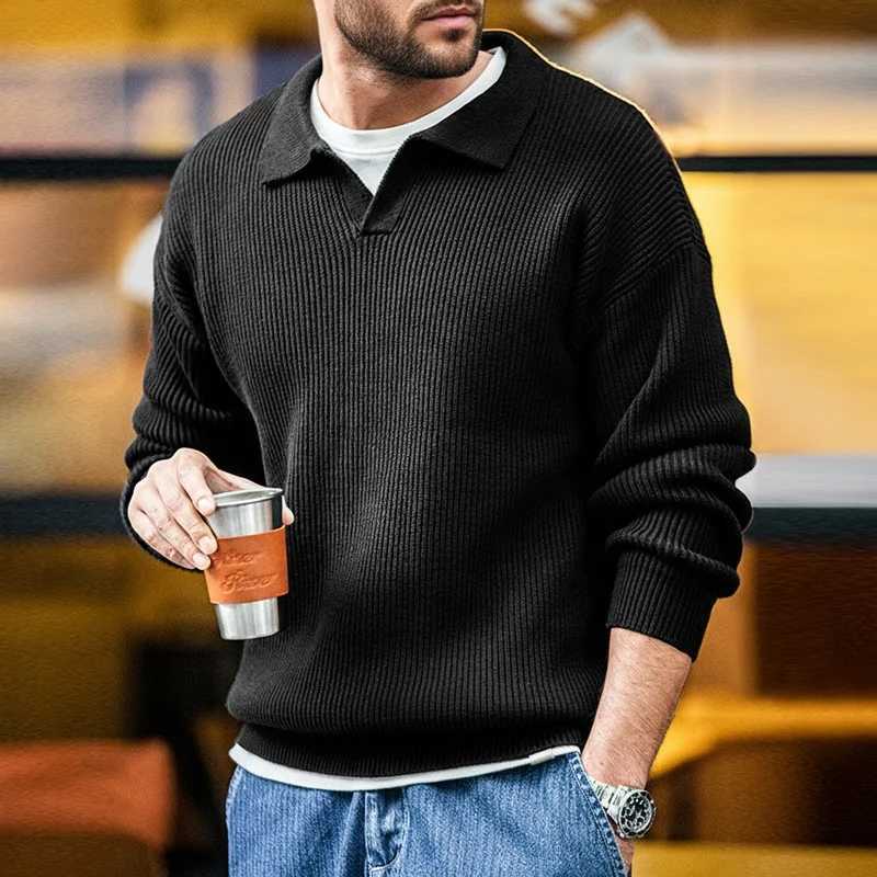 Maden Retro Polo Neck Knit Vertical Woven Polo Shirt Lazy Pullover Sweater Men's Autumn and Winter Lapel Soft Warm S260921HAYN