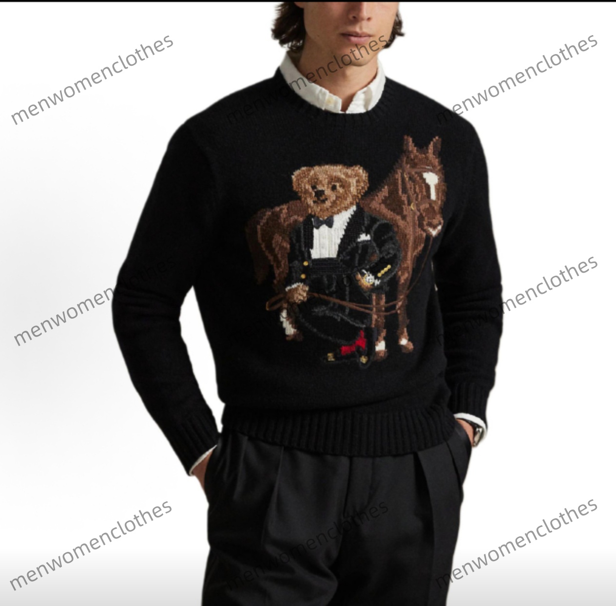 Luxury Designer Mens Sweaters Crew Neck Knitted Bear Jumpers American Flag Trendy Winter HighEnd Comfortable Cotton Men Pullover Chandails Sweatshir