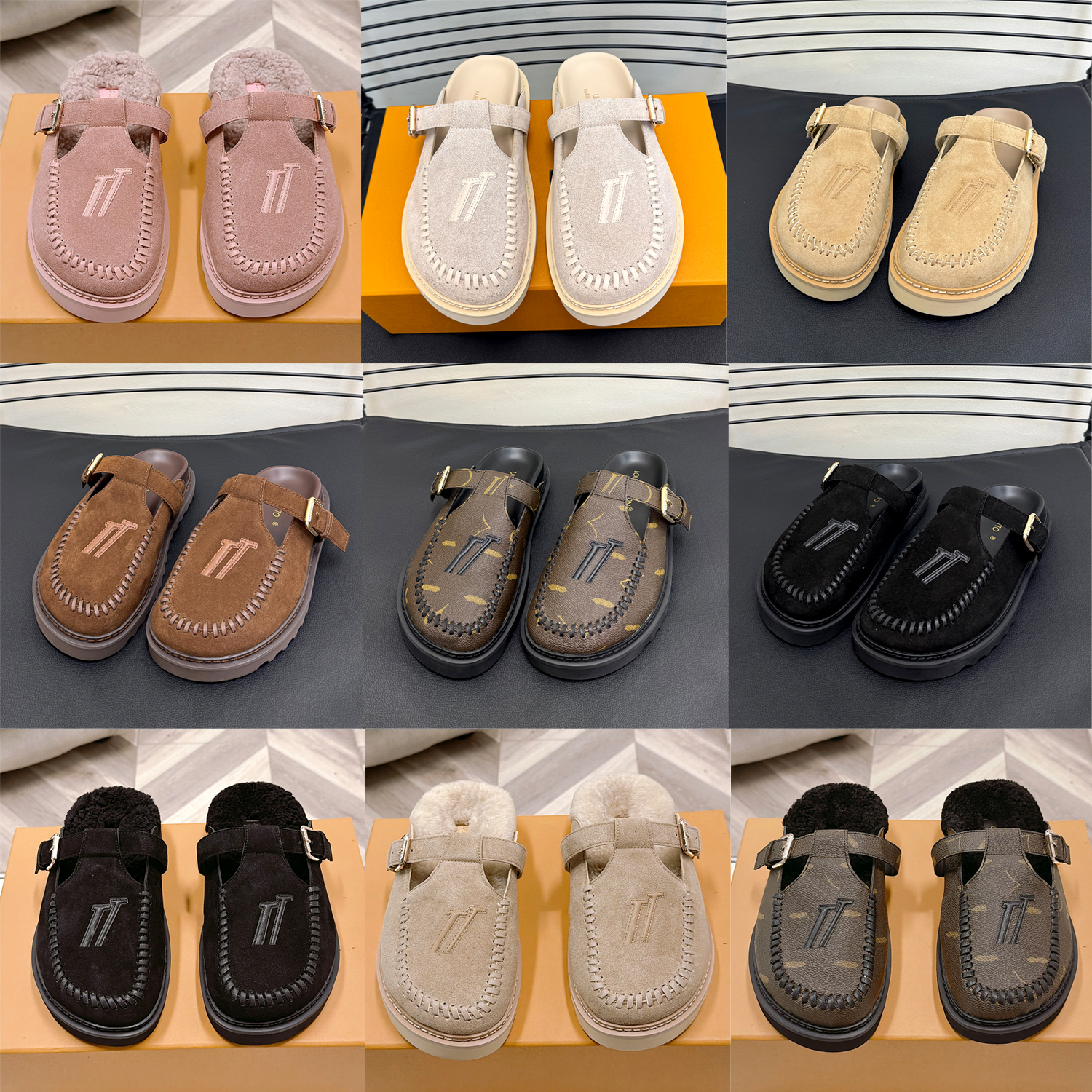 Suede Slide 1 1 Designer Closed Toe Mules Fashion Casual Shoe Flat Slippers mens womens luxury Vintage Slip On Metal Buckle sandal Home Outdoor Shoe