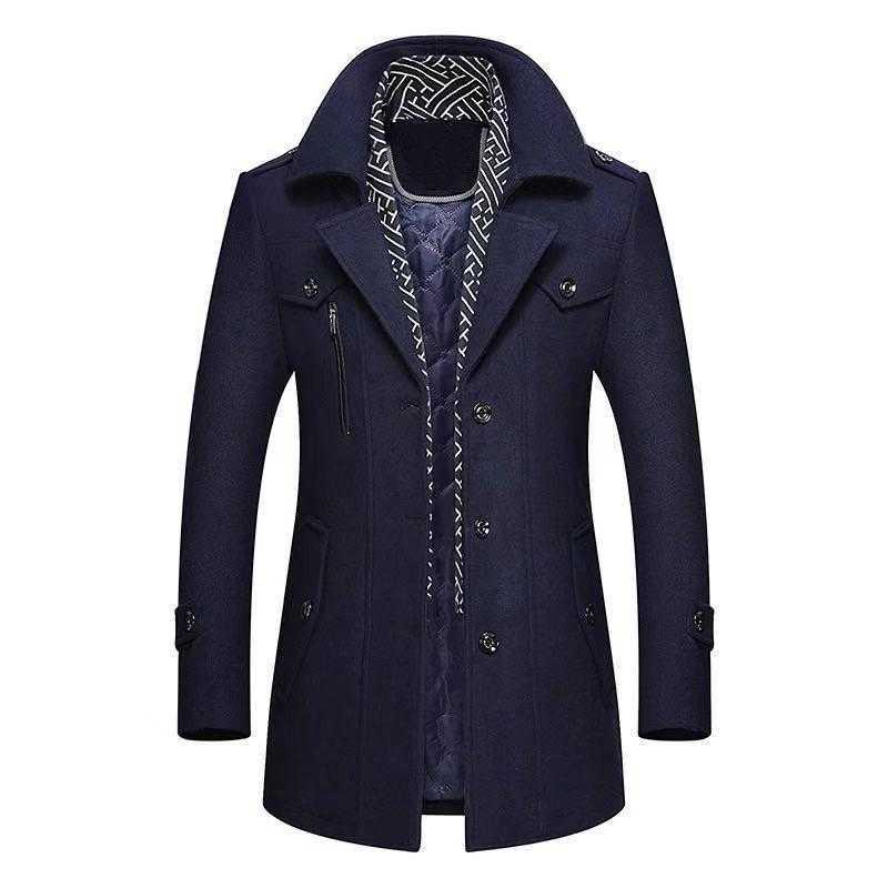 Winter Blends Men's Men Wool Coats New Fashion Middle Long Scarf Collar Cotton Padded Thick Warm Woolen Male Trench Coat Overcoat M 5Xl D260921