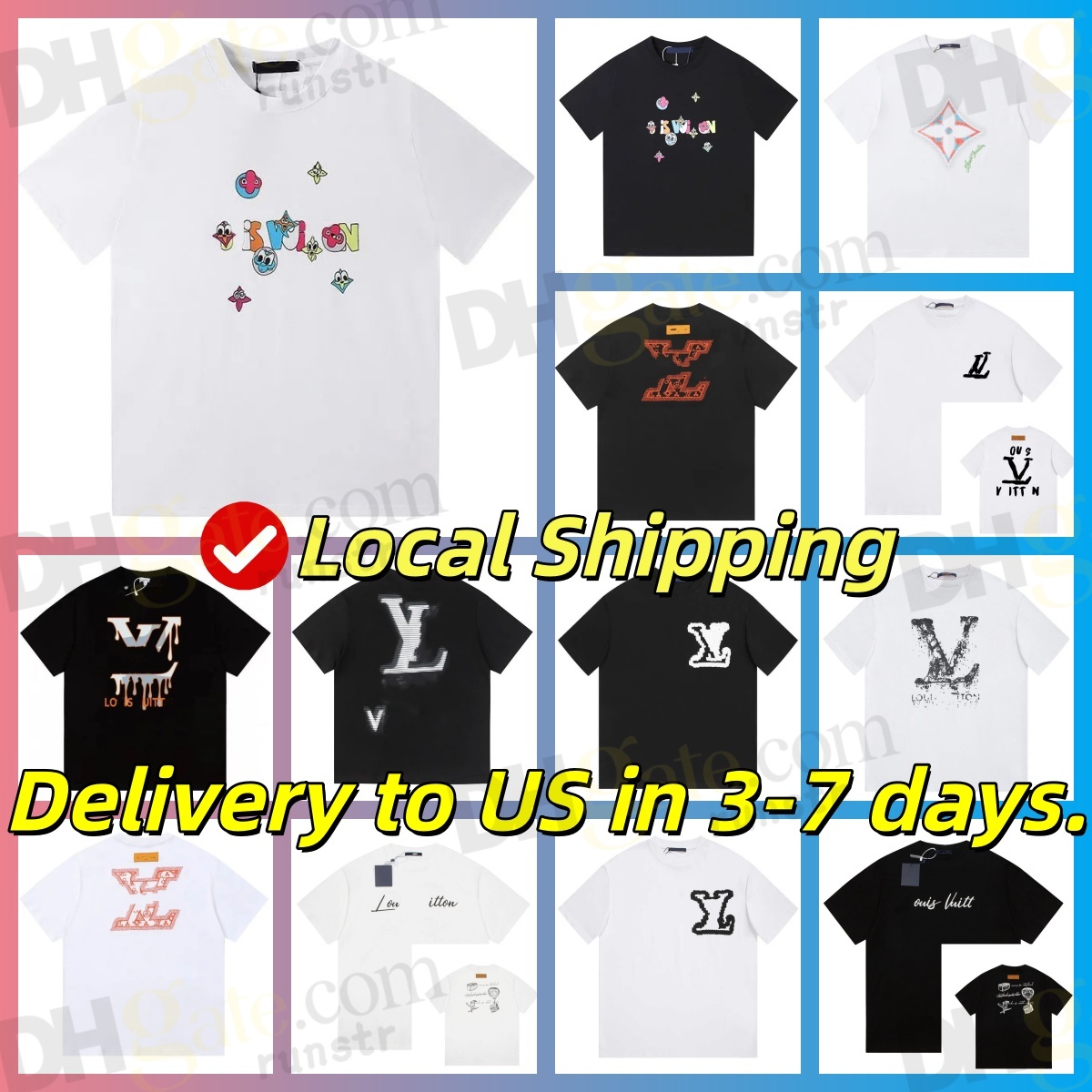 Local Shipping Men Women Fashion Monogram Style Print Tee Solid Color Letter Pattern Oversized Loose Fit Short Sleeve Casual Cotton Tops Shipped Fro
