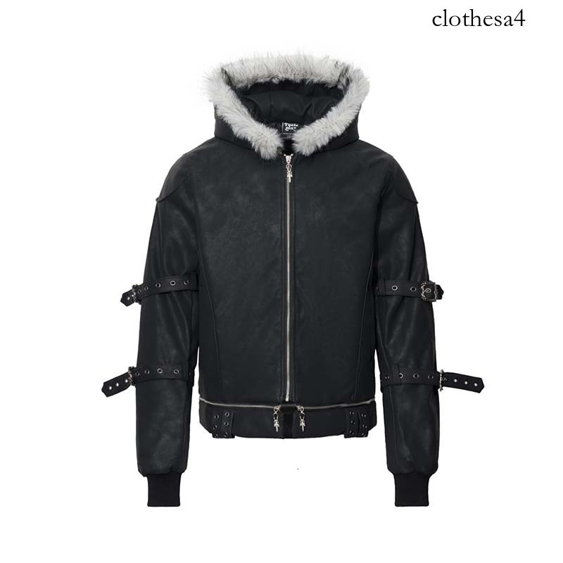 2026 winter new American high-street motorcycle-style quilted thickened hooded cotton for men, trendy and warm leather jacket