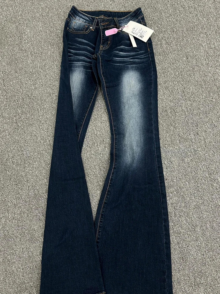 Retro Washed Low Waist Bell Bottom Jeans Women's Slim Fit Casual Denim Pants Spring Autumn Style plus Size Vintage Blue 260921