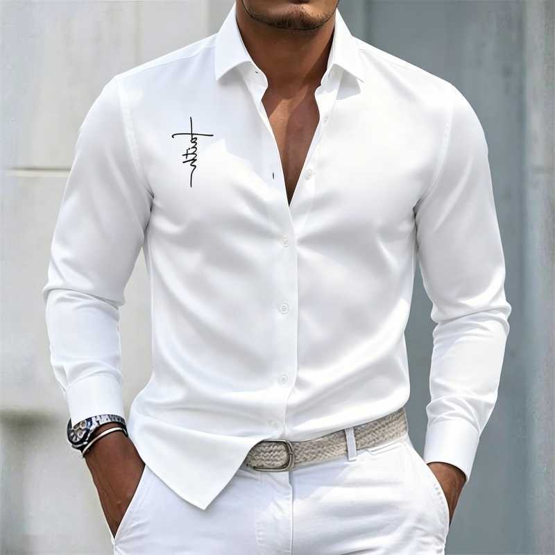 new Men's Casual Shirts 2026 men's shirt solid color long sLeeved shirt slim fit no business casual formal wear personalized letter printe