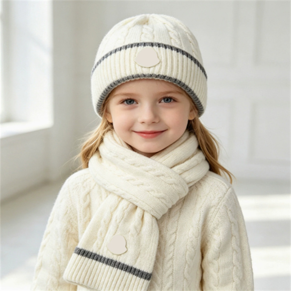Designer Kids Hat Scarf Sets Baby Boy Girls Knitted Beanie Winter Warm Windproof Childrens Skull Cap Children Beanie Scarves Two-piece Suit