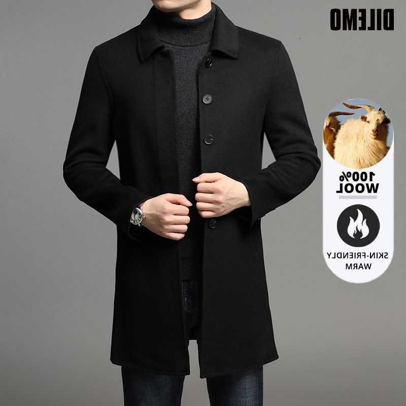 Wool Blends High End Men's 100% Wool Fashion Jacket Cashmere Mens Overcoats British Casual Autumn Winter Long Woolen Coat Peacoat Men Clothes D