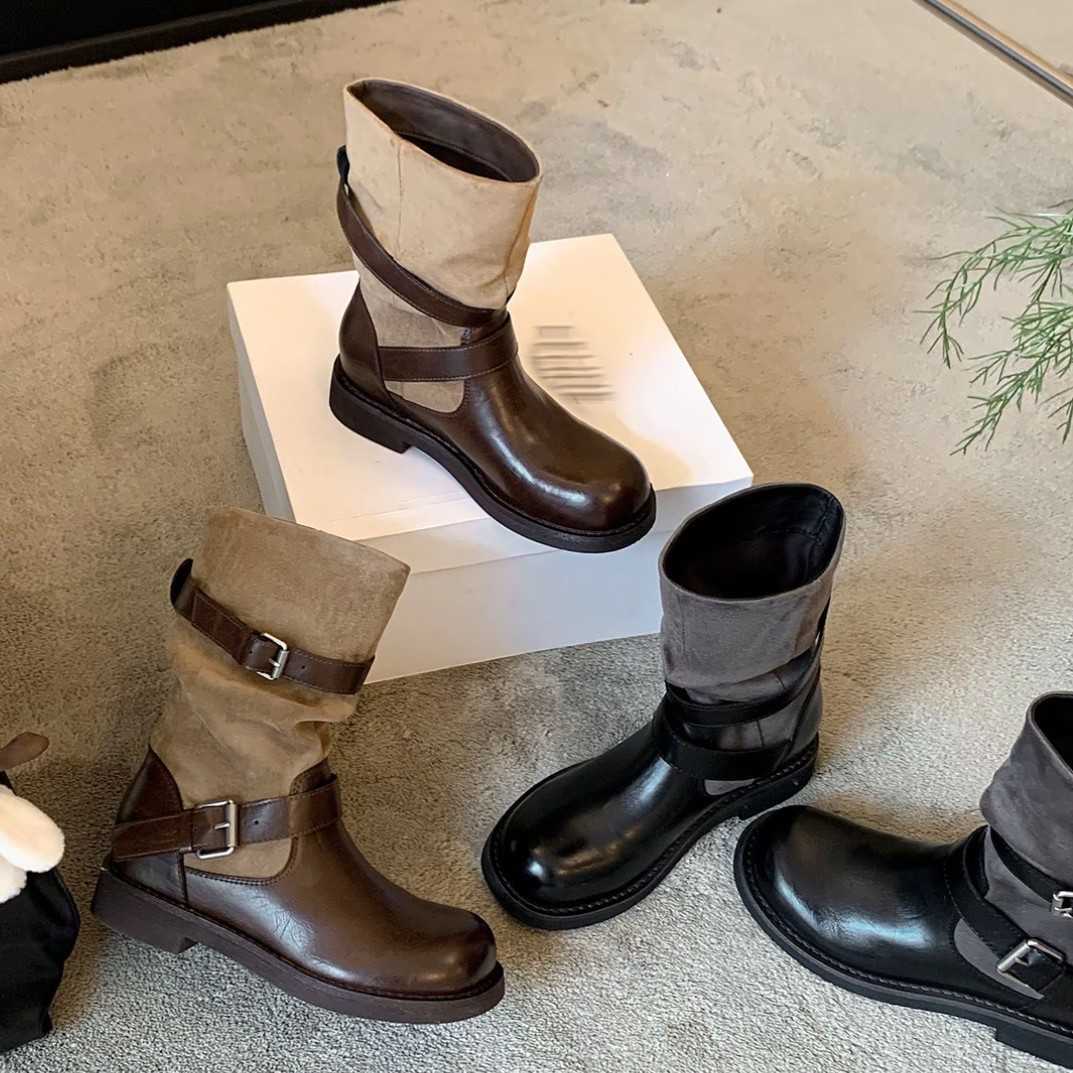 Botines con hebilla de cinturón con diseño de nicho con aumento de altura interior de 7 cm para mujer, versátiles para invierno, botas a media panto