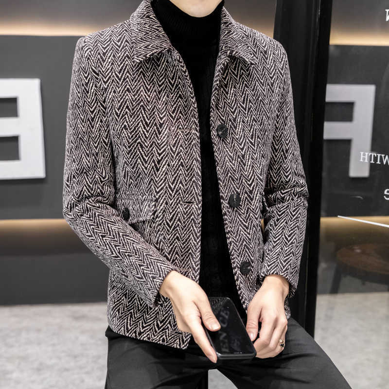 Versatile Men's Wool Blends Fashion Woolen Jacket Men's Winter Add Cotton Thick Casual Wool Trench Coat Warm Overcoat Business Social Men