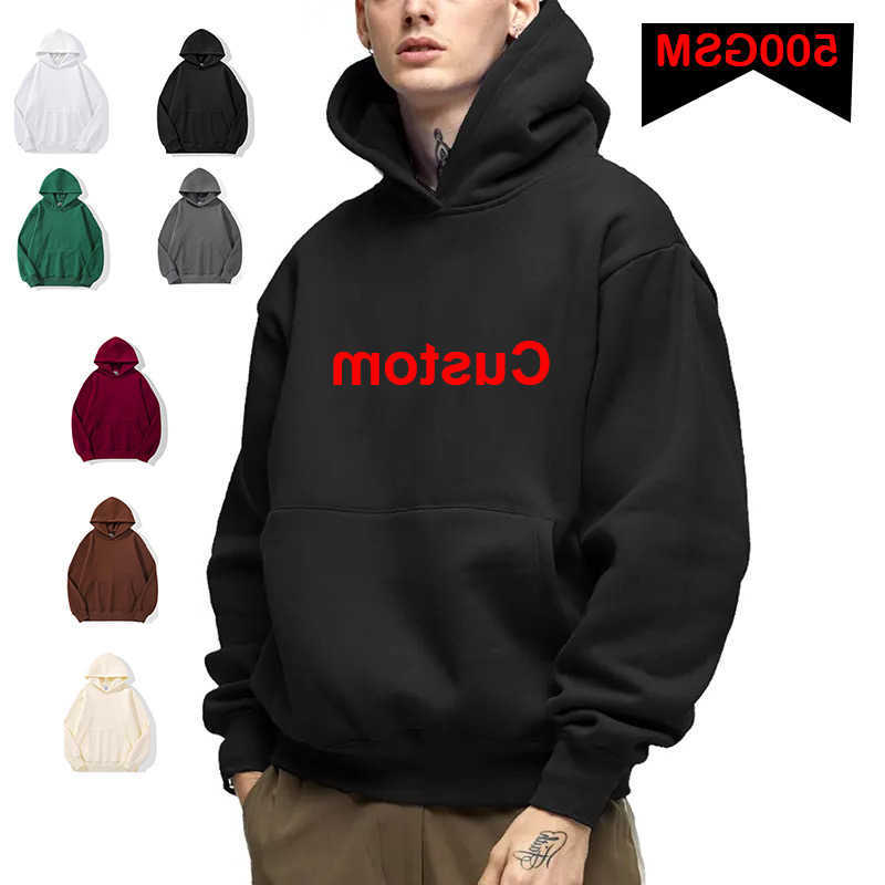 Hoodies Sweatshirts DIY Custom Men's Your Brand 500GSM Heavy Weight New Autumn Winter Casual Thick Cotton Men's Top Solid Color Hoodies Sw