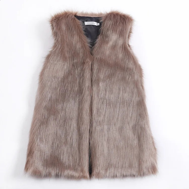 Mid Length Vest Coats Women Faux Fur Fox V Neck Sleeveless Casual Y2k Streetwear Thick Warm Coat Open Stitch Autumn Spring 260920