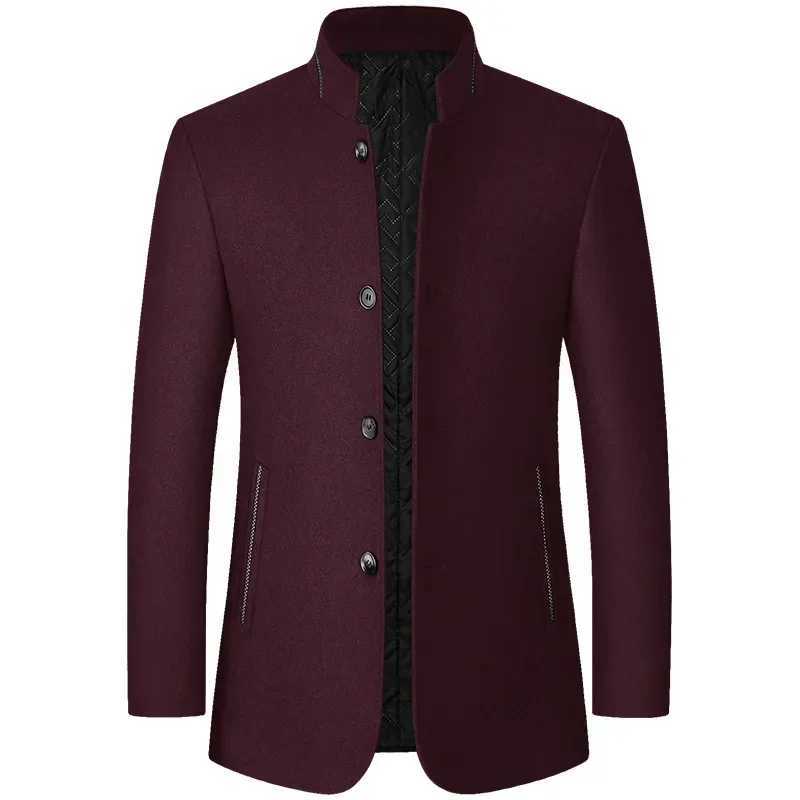 Wool Blends TFETTERS Brand Men's 2026 Winter Coat Mens Chinese Stand Collar Solid Coats for Man Autumn and Winter Business Casual Woolen Jacket