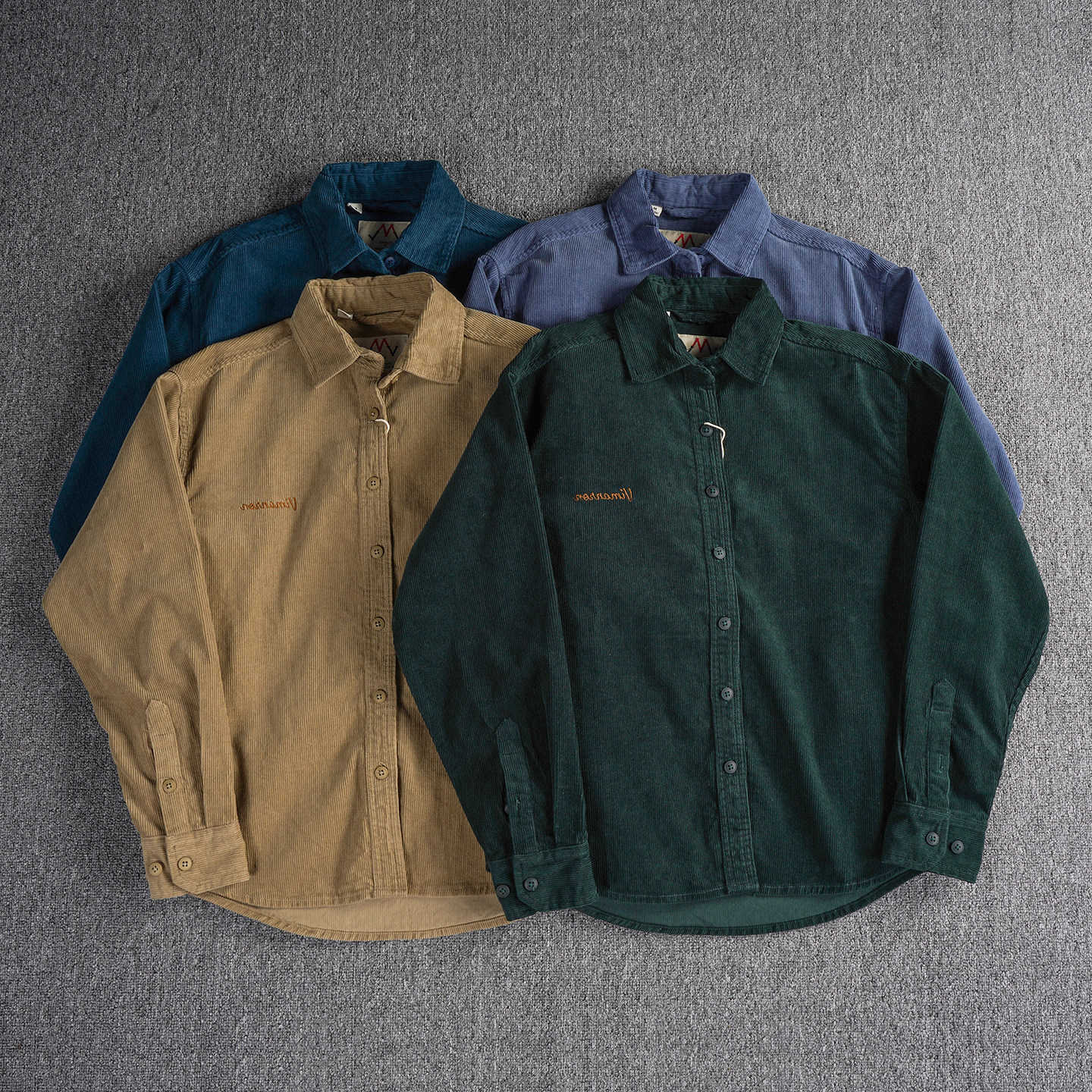 Spring Shirts Men's and Casual Autumn New Japanese Retro Long-Sleeve Lapel Corduroy Embroidery Shirt Men's Simple 100% Cotton Washed Casua