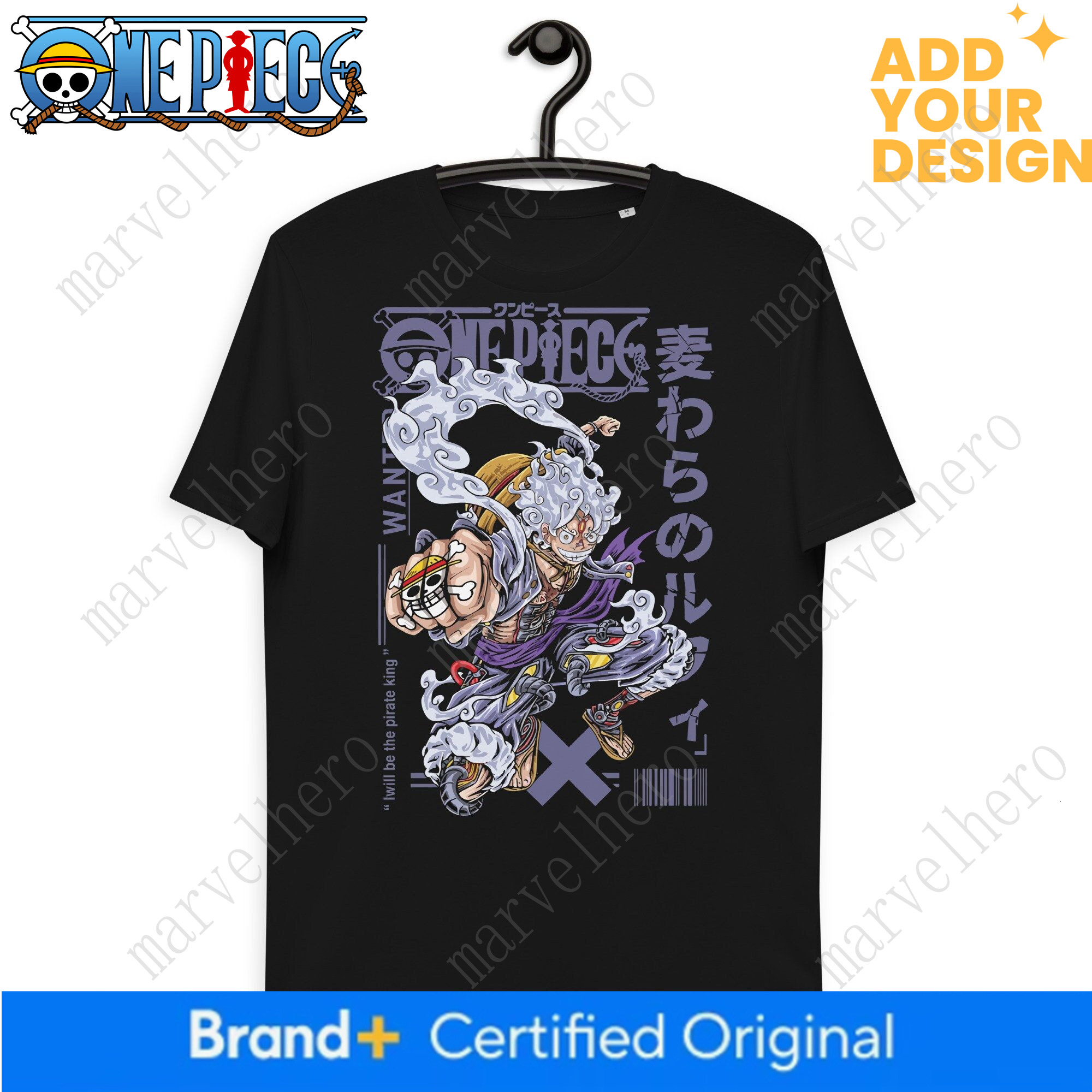 One Piece 5Th Gear Luffy Short-Sleeve T-Shirt for Men and Women, Summer Loose Fit, Two-Dimensional Pure Cotton Clothing