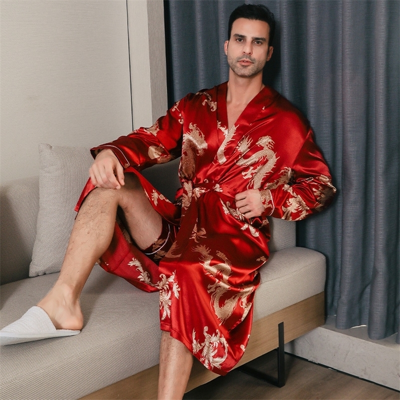 Pajama mens spring and autumn silk thin style oversized pajamas long sleeved bathrobes ice silk bathrobes home clothing summer a260920
