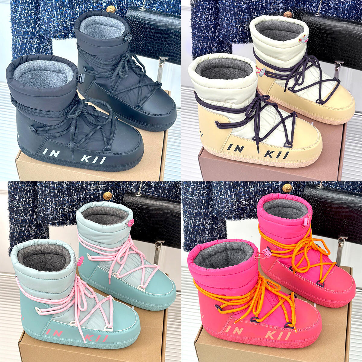 New High quality Snow Boot Autumn Winter Warm Fleece Lined Mid Calf boots Drawstring Women Designer INUIKII Fashion luxury Knee boot Waterproof Outd