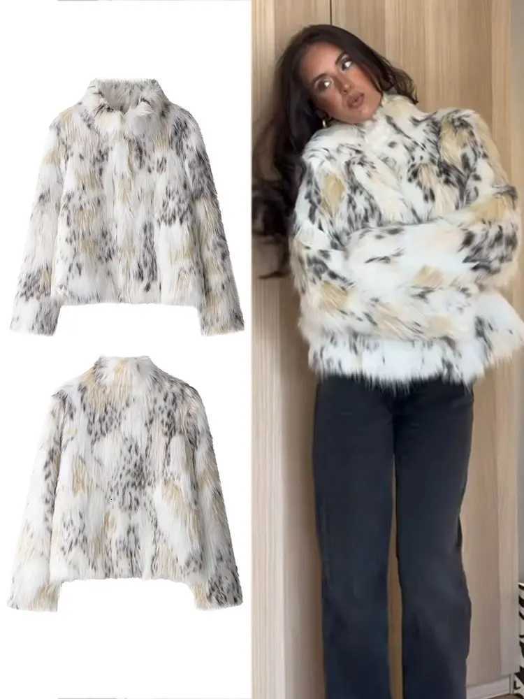 Jackets HH Autunm Women Women's Fashion Print Faux Fur Coat Turtleneck Long Sleeve Jacket Winter Woman Casual Thick Warm Outerwear C260921