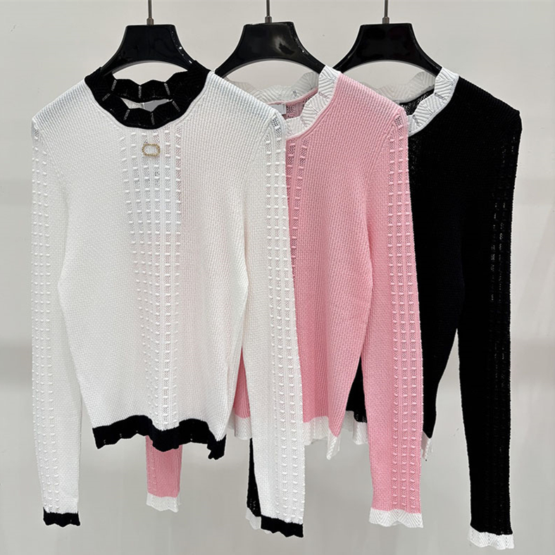 Sexy Women Sheer Knit Top Elegant Lace Piping Hollow Mesh Breathable Cropped Pullover Autumn Y2K Style Party Holiday Thin Sweater