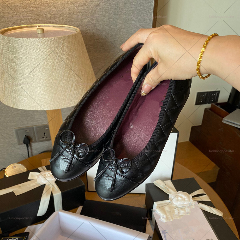 designer shoes Paris Brand designer chan shoes Black Ballet Flats cc Shoes Women Quilted Genuine Leather Slip on Ballerina Luxury Round Toe Ladies D