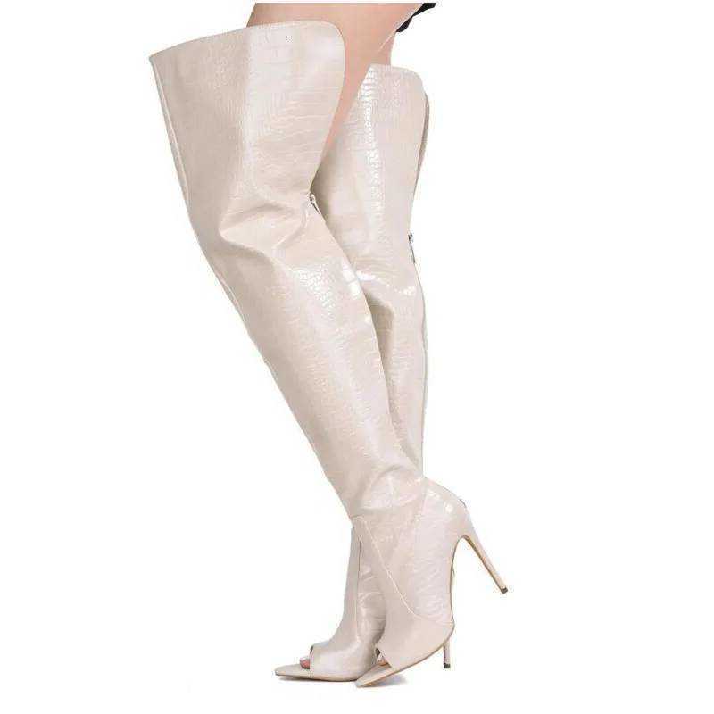 Sobre botas tacones de aguja tacones altos botas hasta la rodilla moda peep toe talla 46 botas altas hasta el muslo zapatos de tendencia 2025 H26092