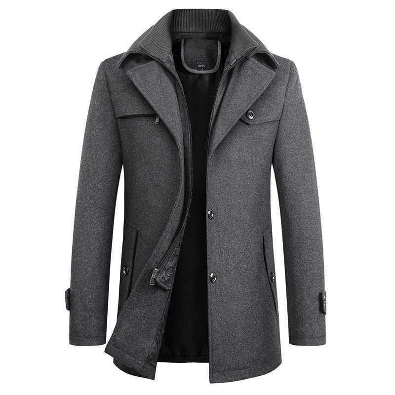 Autumn Men's Wool Blends 2026 Winter Men's Double Collar Woolen Coat Medium Length Style Casual Cotton Thickened Warm Outdoor Pure Color C