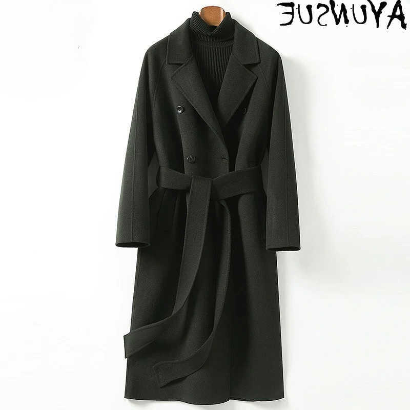 Men's Wool Blends AYUNSUE 100% Wool Jacket Winter 2026 Double-sided Woolen Man Long Coat with Belt Fashion Loose Wool Coats and Jackets D260921