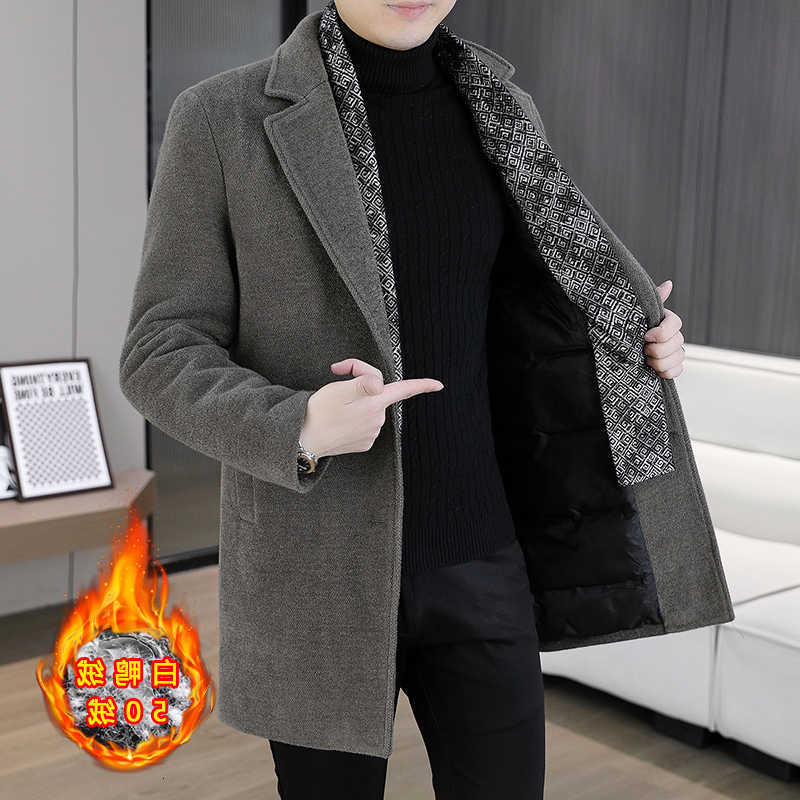 Misto lana Sciarpa invernale Decorazione da uomo Cappotto di lana per uomo Lungo spesso caldo Giacca a vento casual Casual Business Streetwear Trenc
