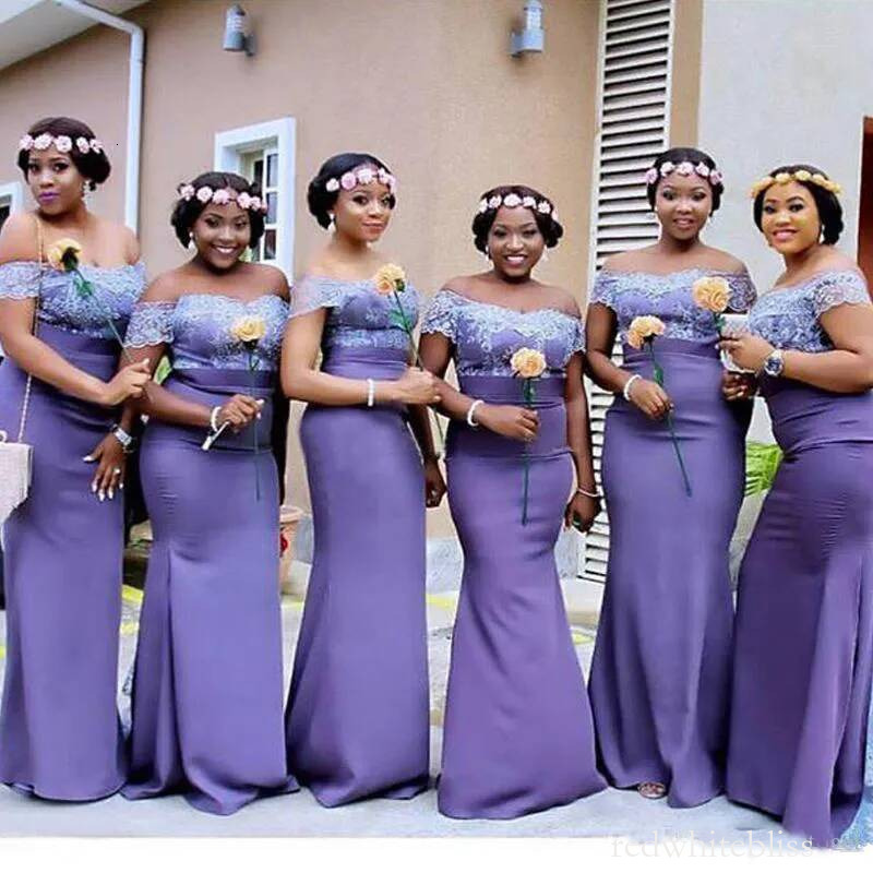 Arabic Style Purple Mermaid Bridesmaid Dresses Off Shoulder Long Lace Bodice Plus Size Country Backless Fitted Prom Evening Gowns