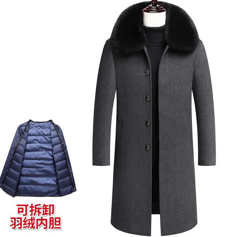 new Men's 2023 Wool Blends arrival winter fashion wool coats thicken trench coat men mens down feather Liner Detachable woolen jackets size M-3