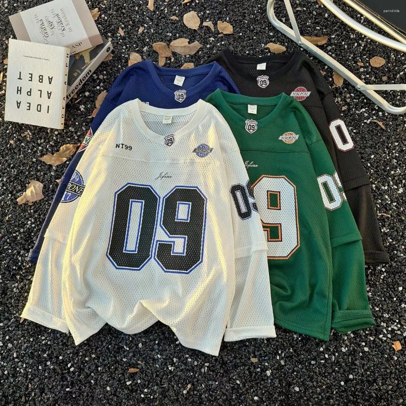 College Casual Sport Style Mesh Long Sleeve Unisex Men Women Breathable Vintage Loose Streetwear Top