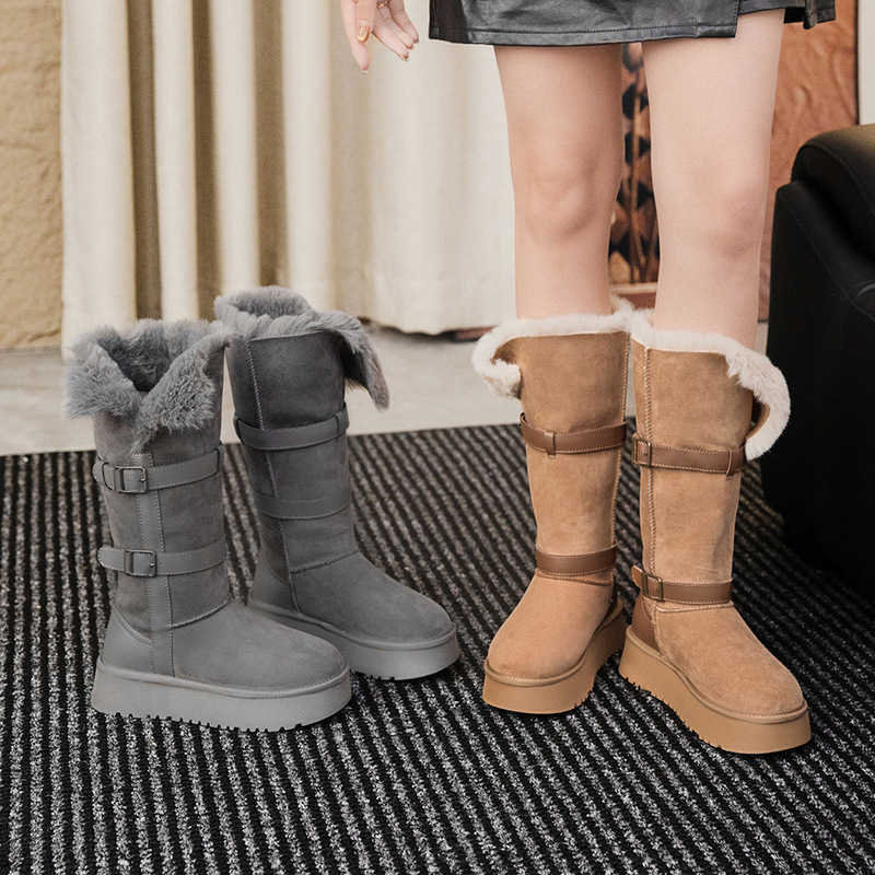 Gray thick-soled snow boots for women 2026 winter collection versatile design fleece-lined and thickened for warmth women's snow boots L26921