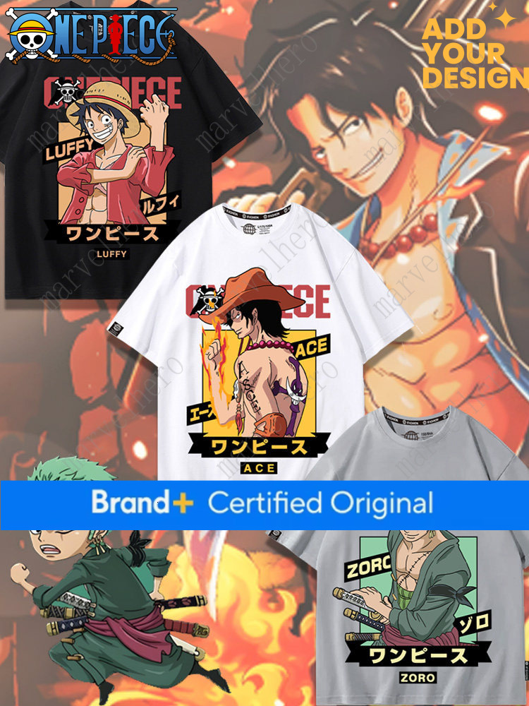 One Piece Anime Collaboration Short-Sleeve Men's T-Shirt Summer Two-Dimensional Nika Luffy Ace Zoro Merchandise Cosplay Clothing