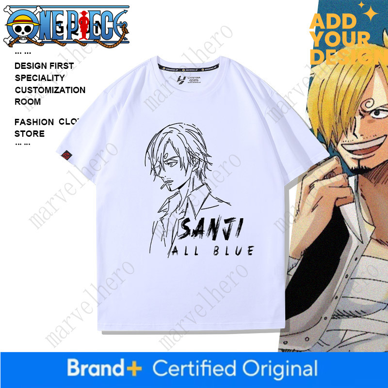 One Piece Sanji Short-Sleeved Cotton T-Shirt Men's 2024 New Student Summer Trendy Brand Casual Cartoon Top