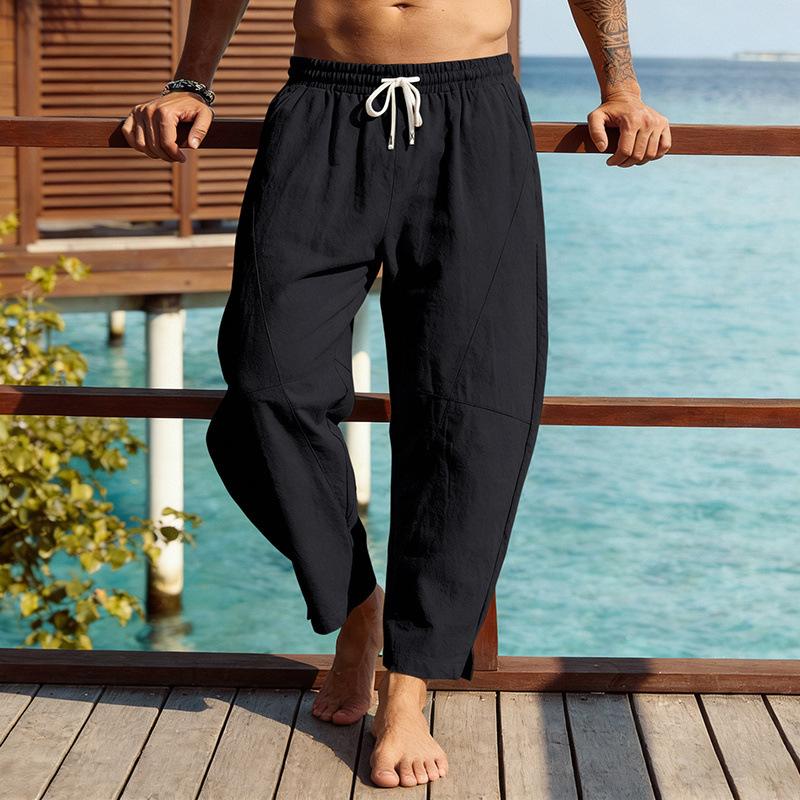 DesignerMen Linen Cotton Baggy Harem Pants Plus Size Loose Casual Summer Beach Tapered Ankle Drawstring Trousers