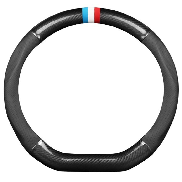 Car steering wheel cover, anti-slip protection, D-shaped round, carbon fiber and leather, universal diameter 38cm 15inch