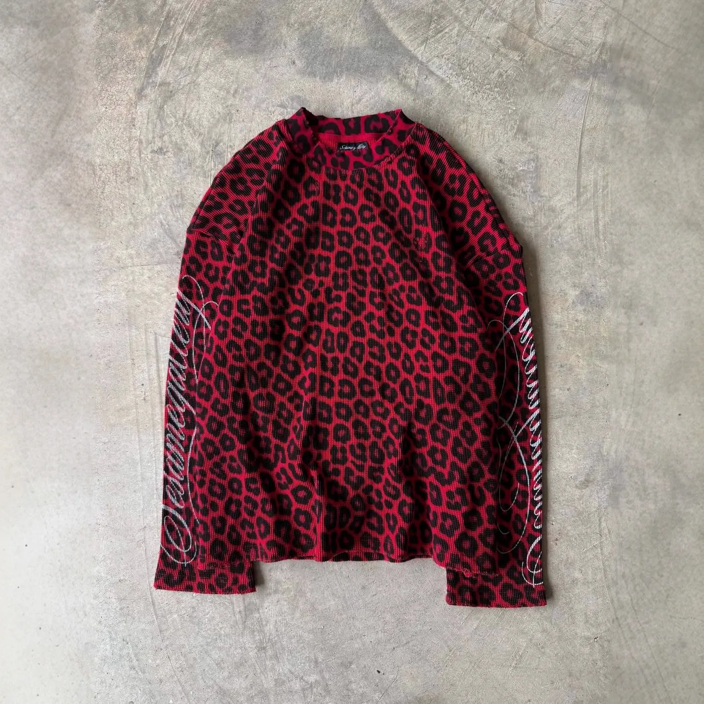Men's T Shirts American Vintage Streetwear Loose Crew Neck Long Sleeve T-Shirt Leopard Print Double Sleeves Letter Graphic Ins Style Casual Tee