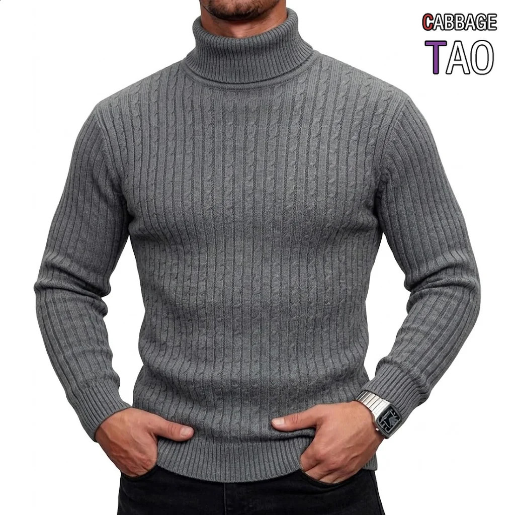 Mens Turtleneck Knit Jumper Daily Textured Pullover High Collar Long Sleeve Winter Cozy Sweaters for Guys Tailored Fit Tees 260920