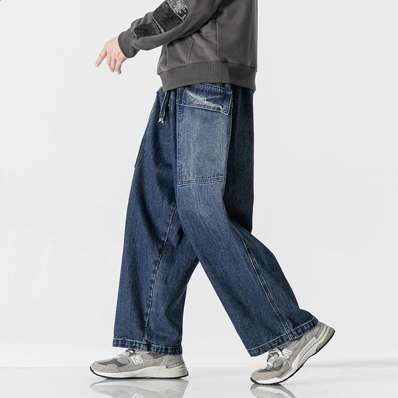 Pantaloni jeans dritti da uomo Jeans blu da uomo Pantaloni larghi Pantaloni causali maschili oversize a gamba larga Elastico in vita Jeans neri 2609
