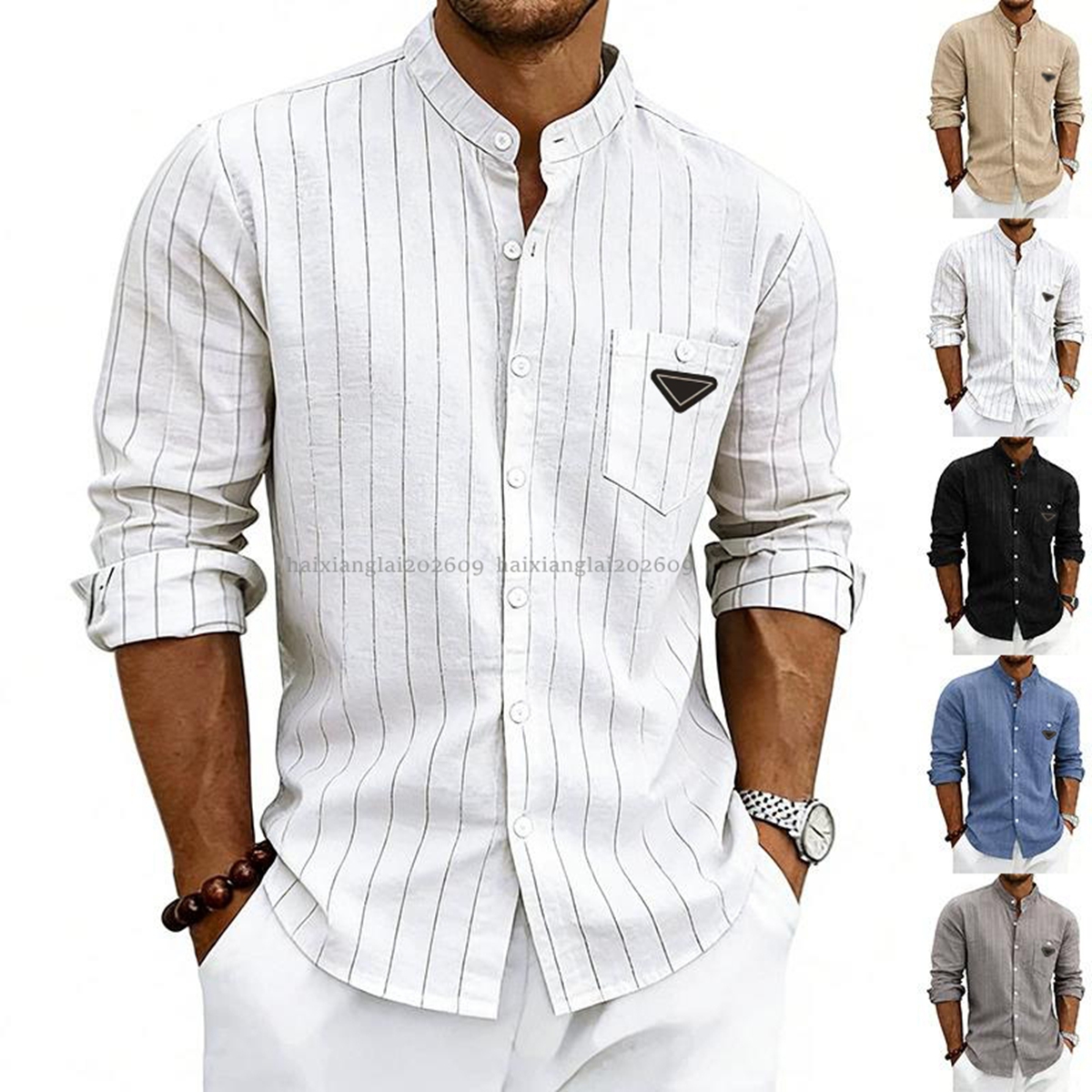 Fall New Designer Dress Shirt Men Linen Cotton Button Up Shirt Solid Color Long Sleeve Chemise Homme Lapel Collar Casual Shirt Spring Summer Mens Dr