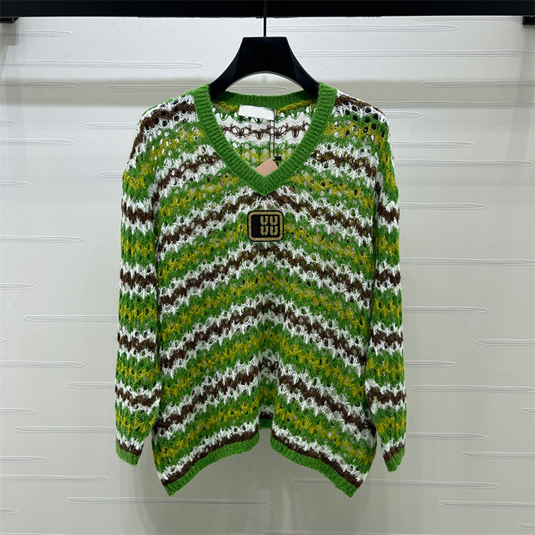 Designer Woman Chic Knit Shirt Retro Striped Hollow Out Long Sleeve Shirt Autumn Winter Date Vacation Daily Casual Wear